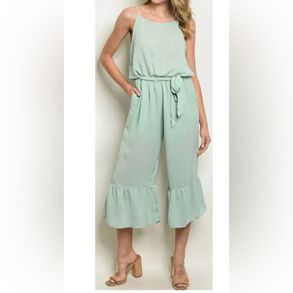 Entro Boutique Ruffle Jumpsuit, Mint Green - Picture 1 of 7